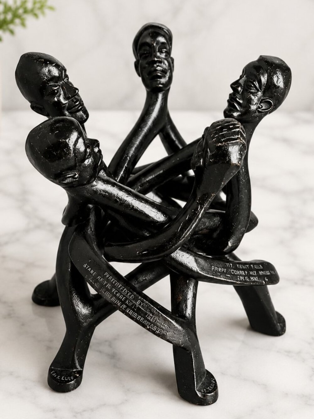RARE Nigerian Hand Carved Unity Circle Sculpture Africare Gift 17" SIGNED